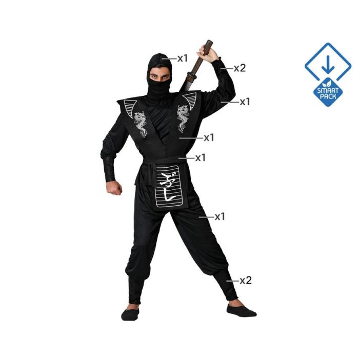 Disfraz Ninja Blanco Adulto Gris XS-S