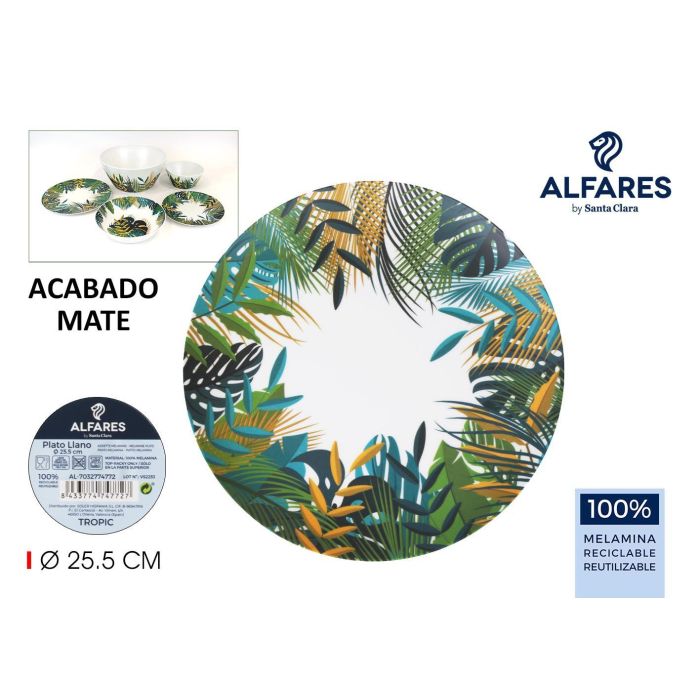 Plato Llano Melamina Tropic 25.5 cm Alfares Mate (24 Unidades) Plato Llano Melamina Tropic 25.5 cm Alfares Mate (24 Unidades)