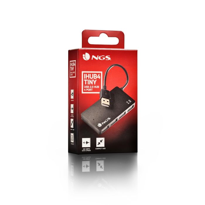 NGS IHUB4 TINY Hub USB 2.0 de 4 Puertos, Compacto y Plug & Play, Negro 7 NGS IHUB4 TINY Hub USB 2.0 de 4 Puertos, Compacto y Plug & Play, Negro 7