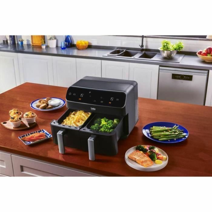 Beko FRL5388B Freidora de Aire Caliente Multifunción con Doble Cubeta 8.5L (2x 4.5L) para 2kg Patatas Fritas 2400W Negra 1 Beko FRL5388B Freidora de Aire Caliente Multifunción con Doble Cubeta 8.5L (2x 4.5L) para 2kg Patatas Fritas 2400W Negra 1