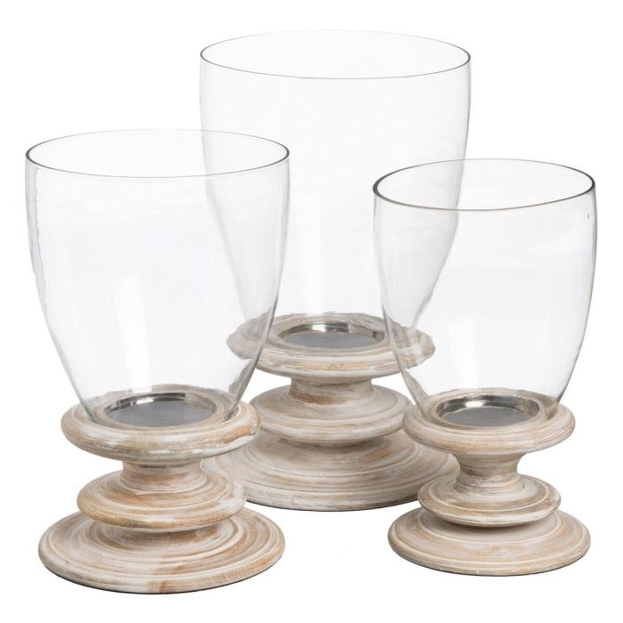 Portavelas Blanco Madera Cristal 28 x 28 x 43 cm 6 Portavelas Blanco Madera Cristal 28 x 28 x 43 cm 6