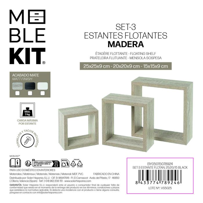 Set-3 Estante Flotan.25/20/15 Black Moblekit (4 Unidades) 3