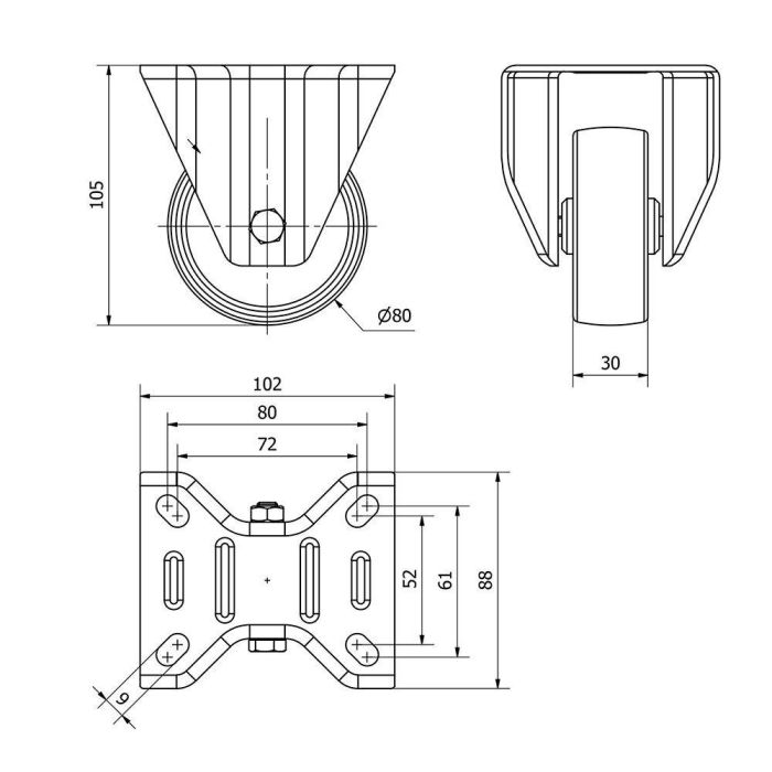 Ruedas Alex Rueda Fija Poliamix con Placa y Eje Liso Blanca 130 kg Ø 8 cm