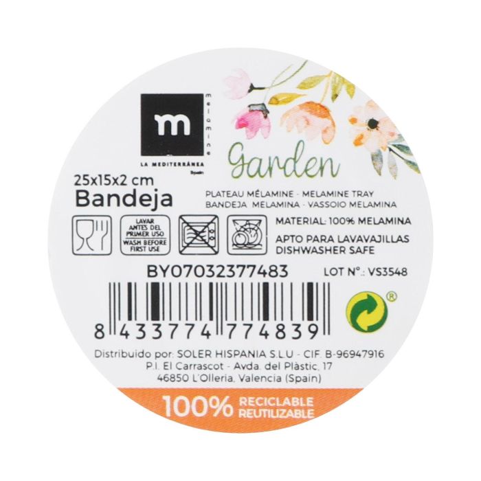 Bandeja Melamina Garden 25x15x2 cm La Mediterranea (12 Unidades) 1 Bandeja Melamina Garden 25x15x2 cm La Mediterranea (12 Unidades) 1