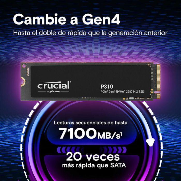 Crucial Disco Duro Interno SSD 4TB M.2 2280 NVMe PCIe 4.0 7100 MB/s Lectura 6000 MB/s Escritura 11