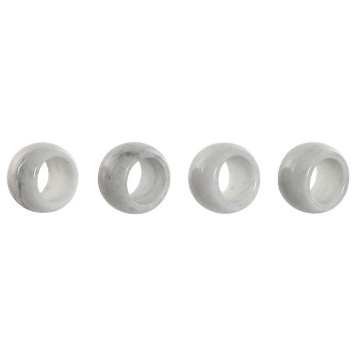 DKD Home Decor Servilletero Basicos de Marmol Blanco - Set de 4 Piezas, 4.8 x 3.3 x 4.8 cm
