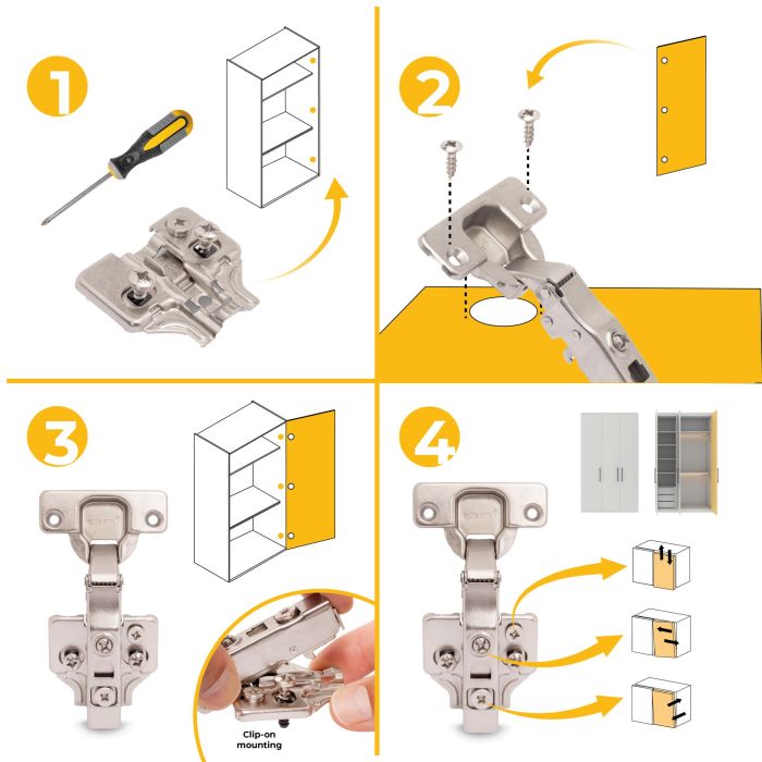 Emuca Lote de 20 bisagras rectas X91 con cierre suave y suplementos de montaje mixto, Diámetro 5x9.5mm, Altura 0, Acero, Niquelado 7 Emuca Lote de 20 bisagras rectas X91 con cierre suave y suplementos de montaje mixto, Diámetro 5x9.5mm, Altura 0, Acero, Niquelado 7