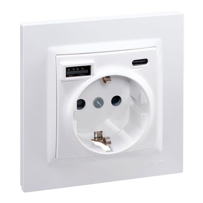 Base enchufe schuko + usb a + c 10,5 W 16 a 250 v~, simon 10, blanco 1 Base enchufe schuko + usb a + c 10,5 W 16 a 250 v~, simon 10, blanco 1