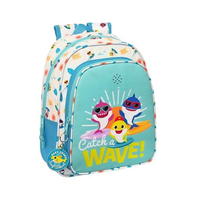 Mochila Escolar Baby Shark Surfing Azul Blanco 27 x 33 x 10 cm