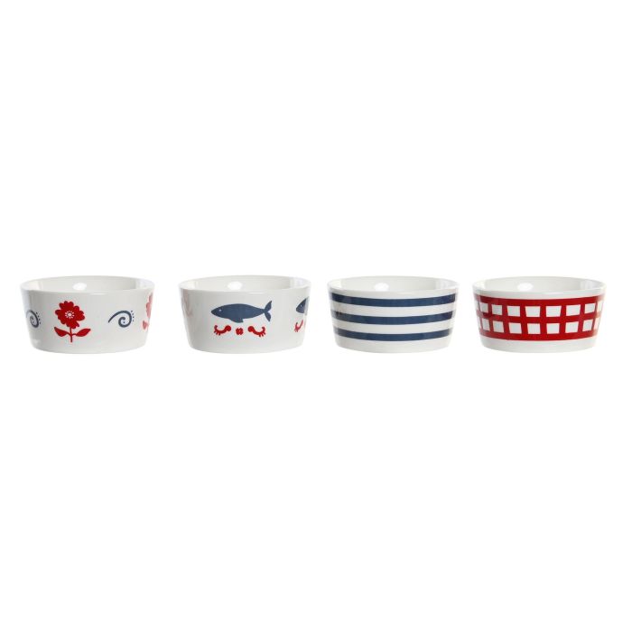 DKD Home Decor Aperitivo Mediterraneo Cottage Casitas Set de 5 Piezas Gres y Bambú Azul Rojo Blanco Natural 19.7 x 19.7 x 1 cm 2