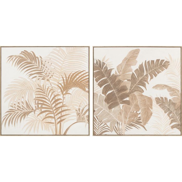 DKD Home Decor Cuadro Tropical Lienzo Blanco Natural 4.5 x 102.5 x 102.5 cm (2 Unidades)
