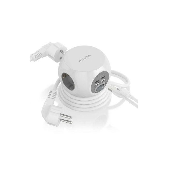 AISENS - REGLETA DE ENCHUFES SOBREMESA MULTIFUNCION CON 3 TOMAS + 2xUSB-C, 2xUSB-A, 1.4M, BLANCO 1