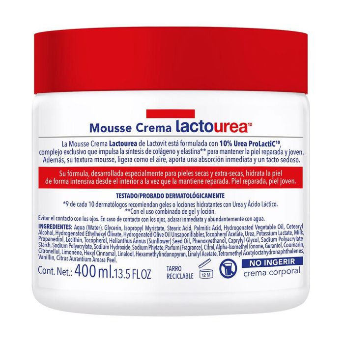 Lactovit Mousse Crema Lactourea Cara y Cuerpo 400 ml - Tratamiento Intensivo Reparador e Hidratante con 10% Urea ProLactic10 1
