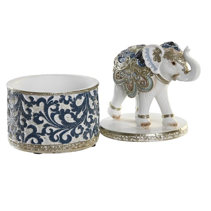 DKD Home Decor Figura Elefante Resina Azul Blanco 9 x 16 x 9 cm (2 Unidades) 1