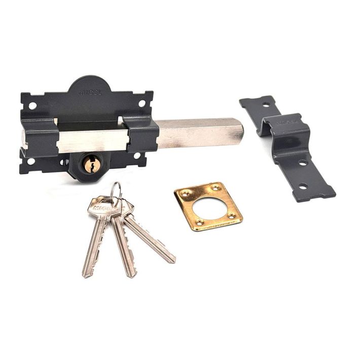 Micel Cerrojo CRR07 Sobreponer 105mm Placa 50mm Cilindro Gris Acero Reversible 3 Llaves 1