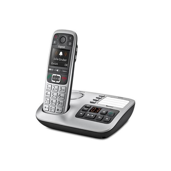 Gigaset E560A Teléfono DECT Inalámbrico con Contestador Automático y Manos Libres Negro/Plata 200 contactos