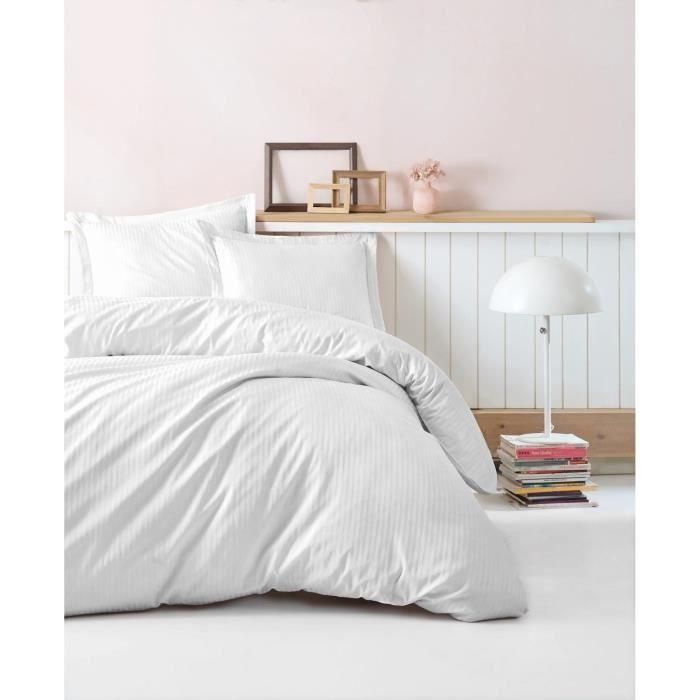 Juego de cama - 1 funda nórdica 220x240 cm + 2 fundas de almohada 60x60 cm - 100% algodón satén - Blanco 3 Juego de cama - 1 funda nórdica 220x240 cm + 2 fundas de almohada 60x60 cm - 100% algodón satén - Blanco 3