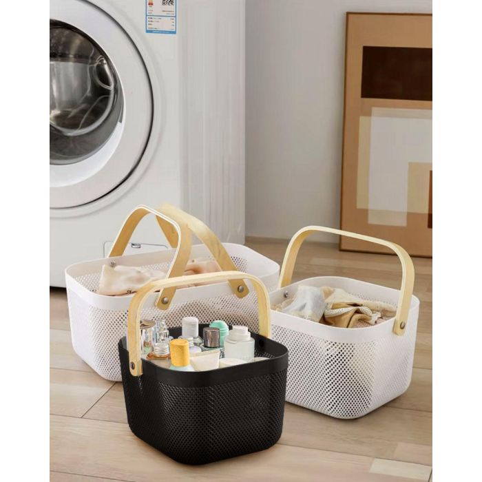 Inde Cesta Organizadora Cuadrada con Asa de Madera Confortime 25,4 x 26,3 x 18 cm 4