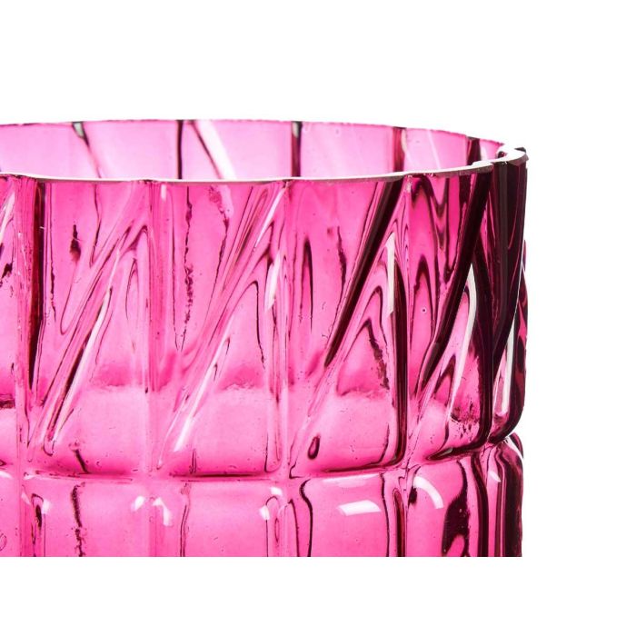 Jarrón de Cristal Tallado Rosa Oscuro Giftdecor 13x26.5x13 cm (6 Unidades) 3