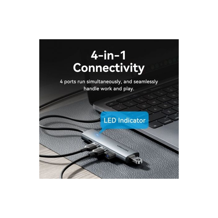 Hub USB Tipo-C 3.0 Vention TGZHB/ 3xUSB/ 1xUSB Tipo-C PD/ Gris 2