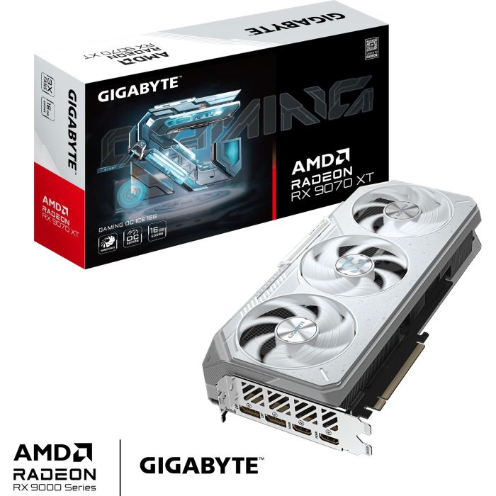 Gigabyte Tarjeta Gráfica RX 9070 XT GAMING OC ICE 16GB GDDR6 PCI-E 5.0 3060MHz 3xVentiladores Blanco 1
