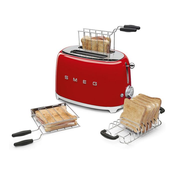 Smeg TSF01RDEU Tostador de Pan para 2 Rebanadas, Color Rojo, Control por Botones, Acero Inoxidable, Función Descongelar y Recalentar, 950W