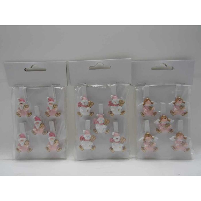 DKD Home Decor Pinza Navidad Fantasia MDF Blanco Rosa | Adorno Decoración Navideña | Pack de 12 Unidades Surtidas | Set de 5 Piezas (1x5x3 cm)