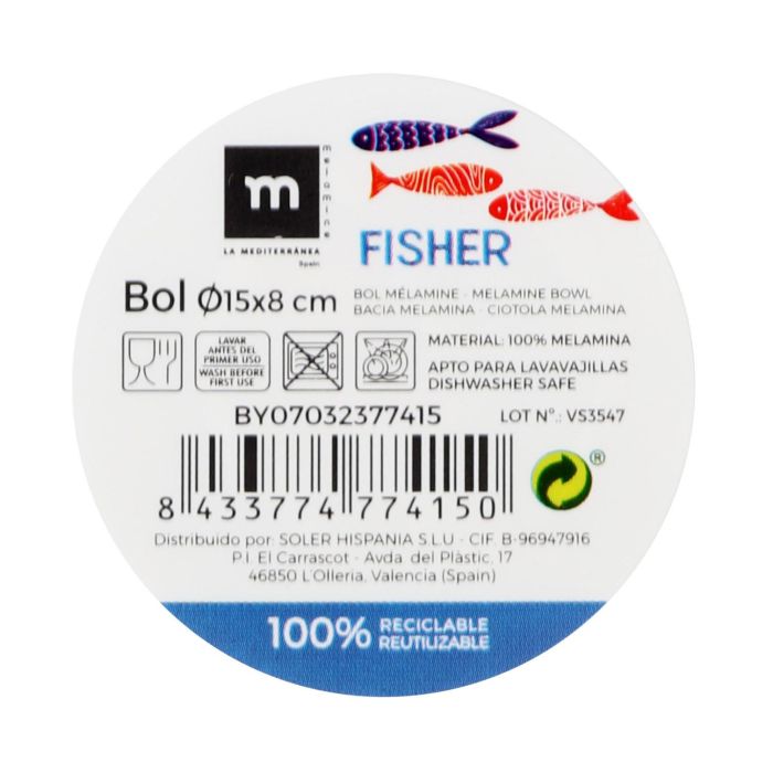 Bol Melamina Brillo Fisher 15x8 cm - La Mediterranea (24 Unidades) 1 Bol Melamina Brillo Fisher 15x8 cm - La Mediterranea (24 Unidades) 1