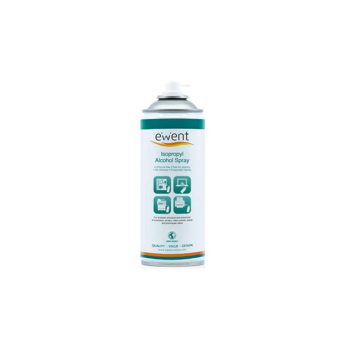 Ewent EW5611 Kit Limpieza Universal Spray Alcohol Isopropílico 400ml para PC, Pantallas, Plásticos. Sin Residuos, Evaporación Rápida