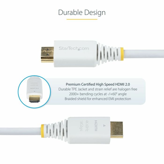 Cable USB Startech HDMI2-CABLE-4K60-10W Blanco 3 m 3 Cable USB Startech HDMI2-CABLE-4K60-10W Blanco 3 m 3