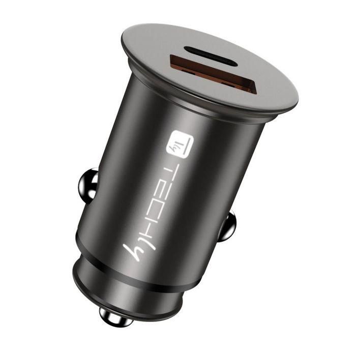 Techly Mini Car Charger USB-A and USB-C Quick Charge 3.0 38W in Black Metal 1 Techly Mini Car Charger USB-A and USB-C Quick Charge 3.0 38W in Black Metal 1