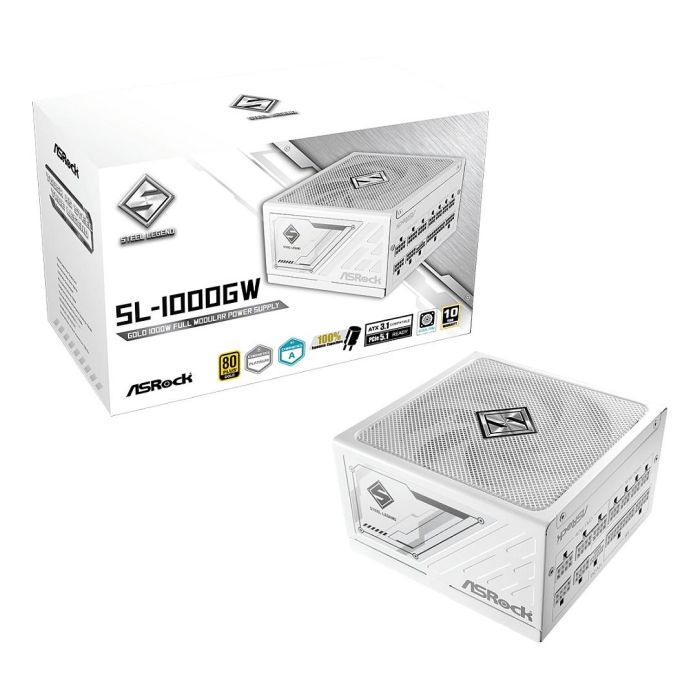 ASRock SL-1000GW Fuente de Alimentación, 1000W, 80 PLUS Gold, Modular, Blanca, PCI-E 5.1 ASRock SL-1000GW Fuente de Alimentación, 1000W, 80 PLUS Gold, Modular, Blanca, PCI-E 5.1