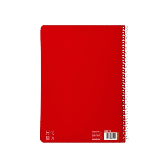 Liderpapel Cuaderno Espiral A4 Pautaguía Tapa Blanda 80 Hojas 75gr Cuadro Pautado 3mm Color Rojo 2