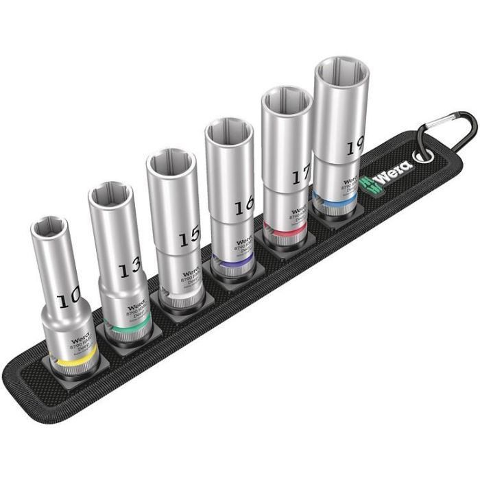 Wera 05004565001 Juego de Enchufes Belt C Deep 1, 1/2", Métrico 10, 13, 15, 16, 17, 19 mm, 6 Piezas con Estuche