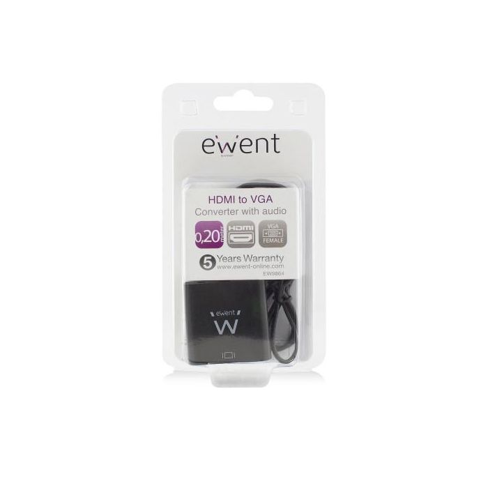 Ewent EW9864 Adaptador Convertidor de Video HDMI a VGA con Audio 3.5mm HDMI Macho a VGA Hembra 0.2 m Full HD 1920x1200 Negro 4 Ewent EW9864 Adaptador Convertidor de Video HDMI a VGA con Audio 3.5mm HDMI Macho a VGA Hembra 0.2 m Full HD 1920x1200 Negro 4