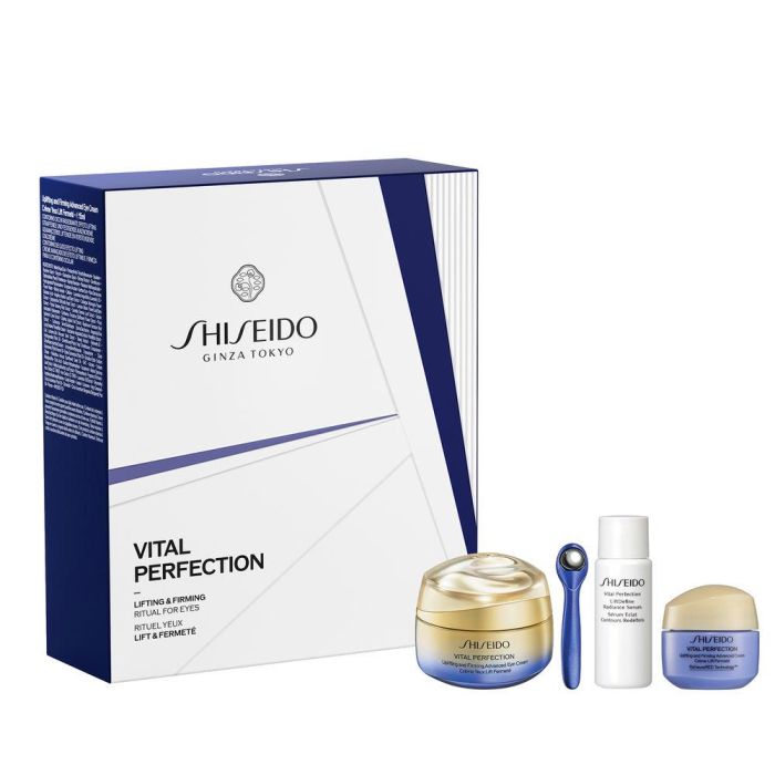 Shiseido VITAL PERFECTION Contorno de Ojos Reafirmante y Antiarrugas, Estuche 3 pz (Crema Ojos 15ml + Crema Facial 15ml + Sérum 7ml)