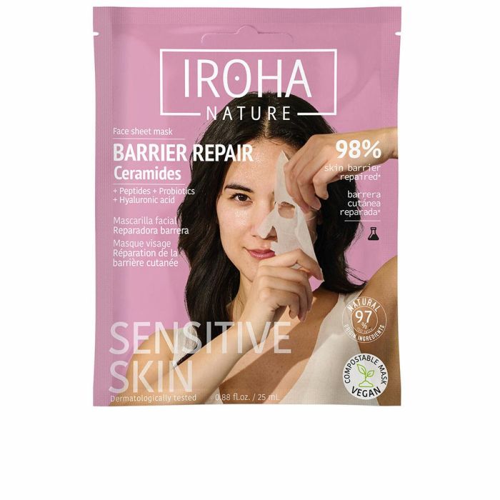 Iroha Barrera Reparadora Mascarilla Facial 1 Unidad - Restaura y Protege Piel Sensible con Ceramidas y Péptidos
