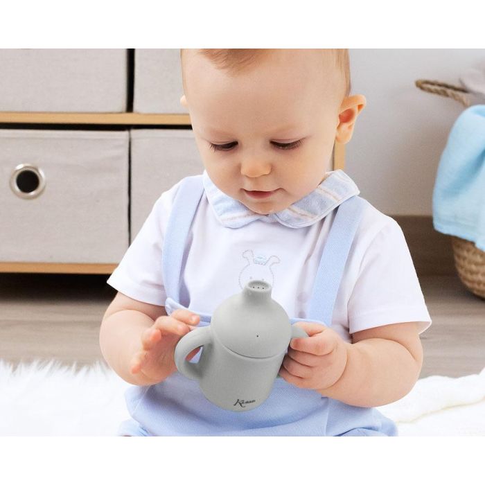 KioKids Taza de Aprendizaje de Silicona Gris con Asas, 120 ml, para Bebés +4 Meses 1 KioKids Taza de Aprendizaje de Silicona Gris con Asas, 120 ml, para Bebés +4 Meses 1