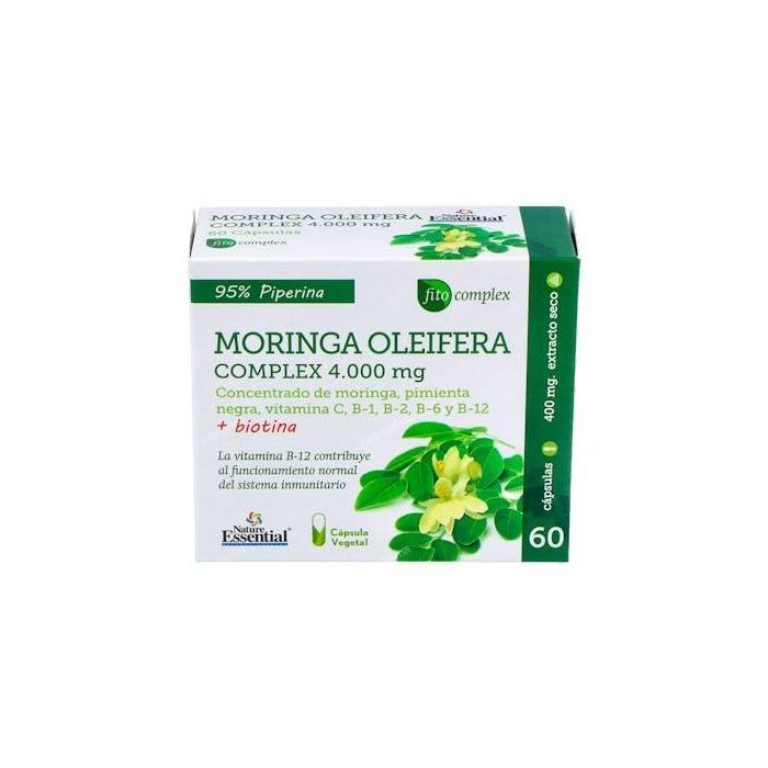 NATURE ESSENTIAL Moringa Complex 4000 mg con Zinc, Vitaminas B12, C y Cromo - 60 Cápsulas para el Sistema Inmune
