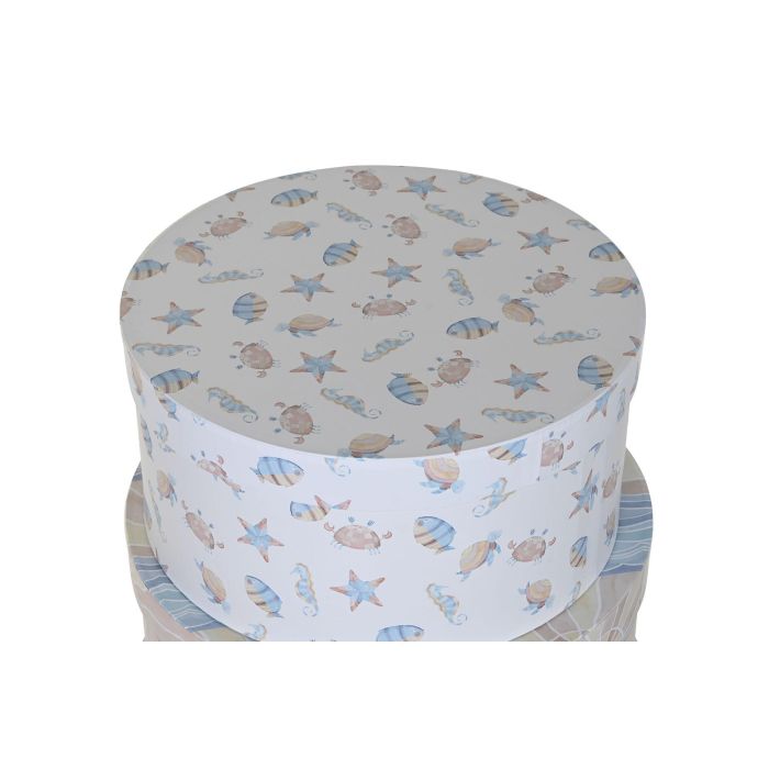 DKD Home Decor Playa 23 Caja Infantil Multicolor Carton Redonda 37.5 x 37.5 x 18 cm Set de 10 1