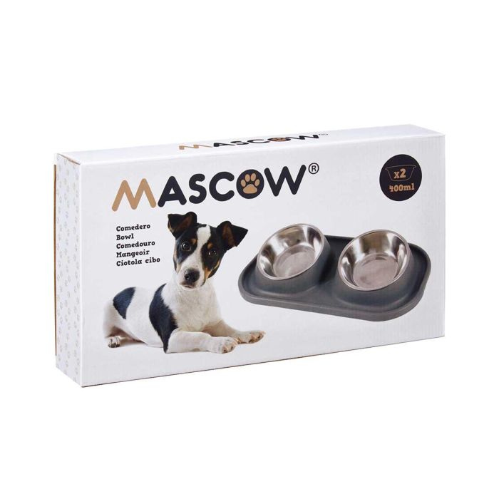 Comedero Doble Metálico Azul Mascow 40x22x8.5 cm (12 Unidades) 2 Comedero Doble Metálico Azul Mascow 40x22x8.5 cm (12 Unidades) 2