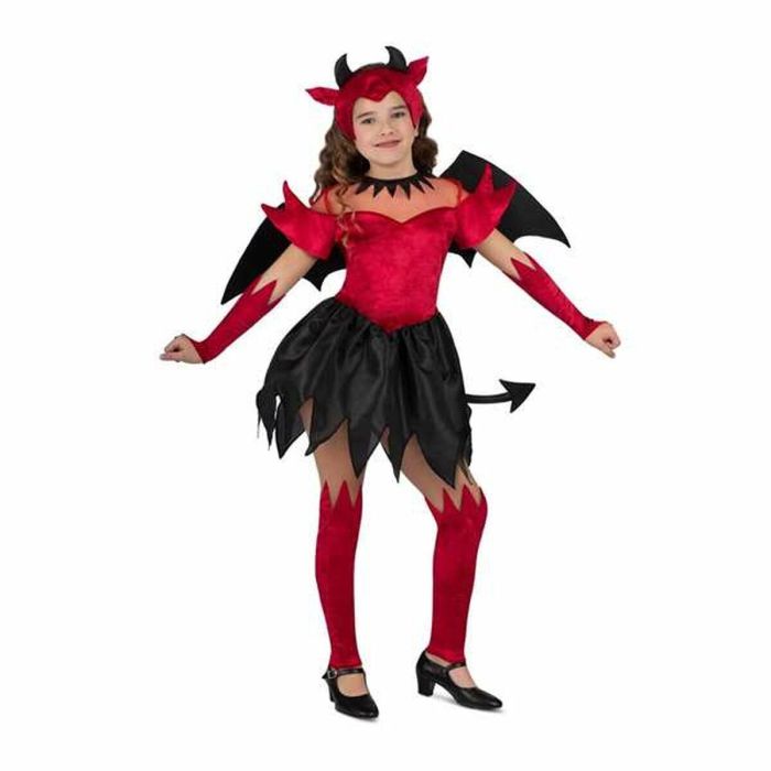 Disfraz diablesa tocado, alas, vestido con cola, guantes y calientapiernas talla 3-4 y Disfraz diablesa tocado, alas, vestido con cola, guantes y calientapiernas talla 3-4 y