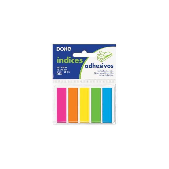 Dohe 75020 Blister 5 Blocs de 25 Índices en 5 Colores Surtidos Neon 12x45