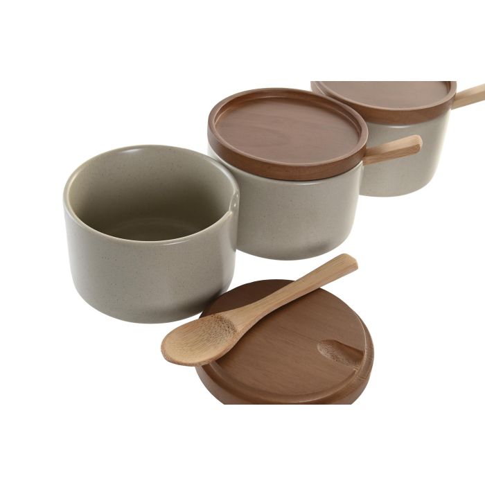 DKD Home Decor Azucarero Moderno Set de 3, Porcelana y Rubberwood, Beige Marrón, 10x7x29 cm, Apto Microondas y Lavavajillas 3 DKD Home Decor Azucarero Moderno Set de 3, Porcelana y Rubberwood, Beige Marrón, 10x7x29 cm, Apto Microondas y Lavavajillas 3