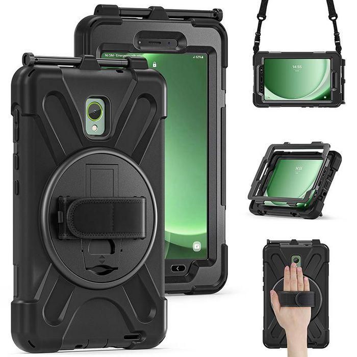 eSTUFF Funda Defender para Galaxy Tab Active3/Active5 Negra a prueba de golpes con correa de hombro y soporte 360° 4