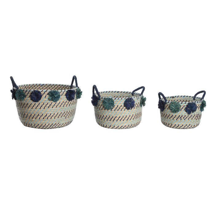 DKD Home Decor Cesta Mediterraneo Hecha a Mano Seagrass y PP con Pompones Multicolor 44 x 34 x 46 cm Set de 3 0 DKD Home Decor Cesta Mediterraneo Hecha a Mano Seagrass y PP con Pompones Multicolor 44 x 34 x 46 cm Set de 3 0