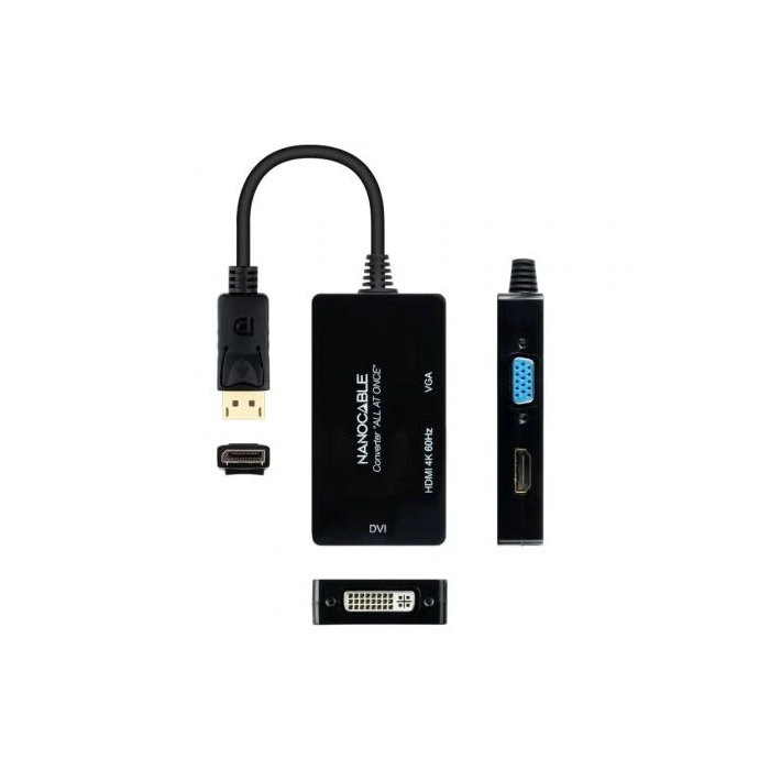 Nano Cable 10.16.3301-ALL Conversor DisplayPort Macho a HDMI Hembra, DVI Hembra, VGA Hembra 20cm Negro