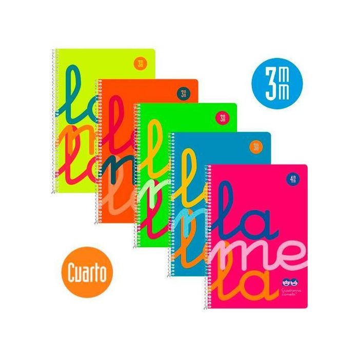 Lamela Cuaderno Espiral 80 Hojas 4º 90 gr Cuadrovía 3 mm con Margen Cubierta Polipropileno Colores Surtidos Fluorescentes