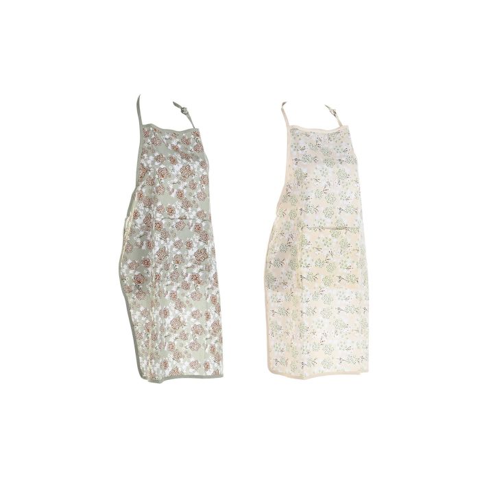 DKD Home Decor Ivy&daisy 2022 Delantal Tradicional de Algodón Verde Beige 108 x 60 cm Set de 2 3