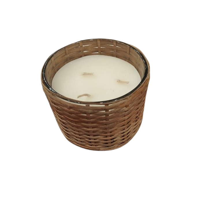 DKD Home Decor Vela Tropical Marrón Cera de Soja y Cristal Ratán 11x8x11 cm (4 Unidades) 240g